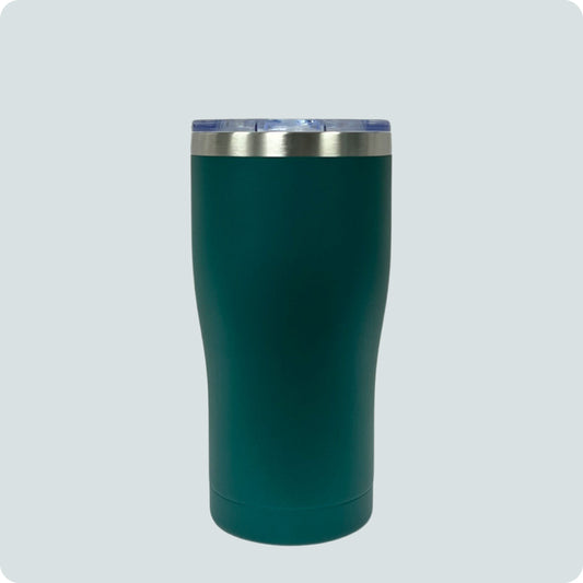 Dark Green 20oz stainless steel tumbler, double-wall vacuum insulated with a powder-coated finish, shown against a flat, matching backdrop.