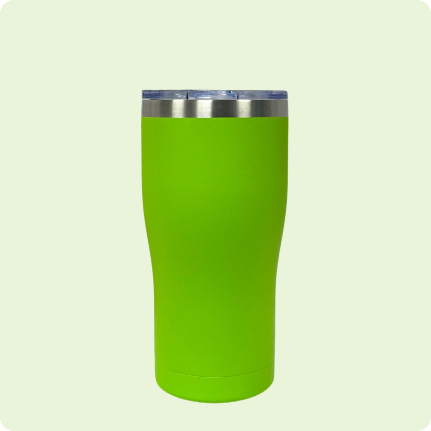 Lime Green 20oz stainless steel tumbler, double-wall vacuum insulated with a powder-coated finish, shown against a flat, matching backdrop.
