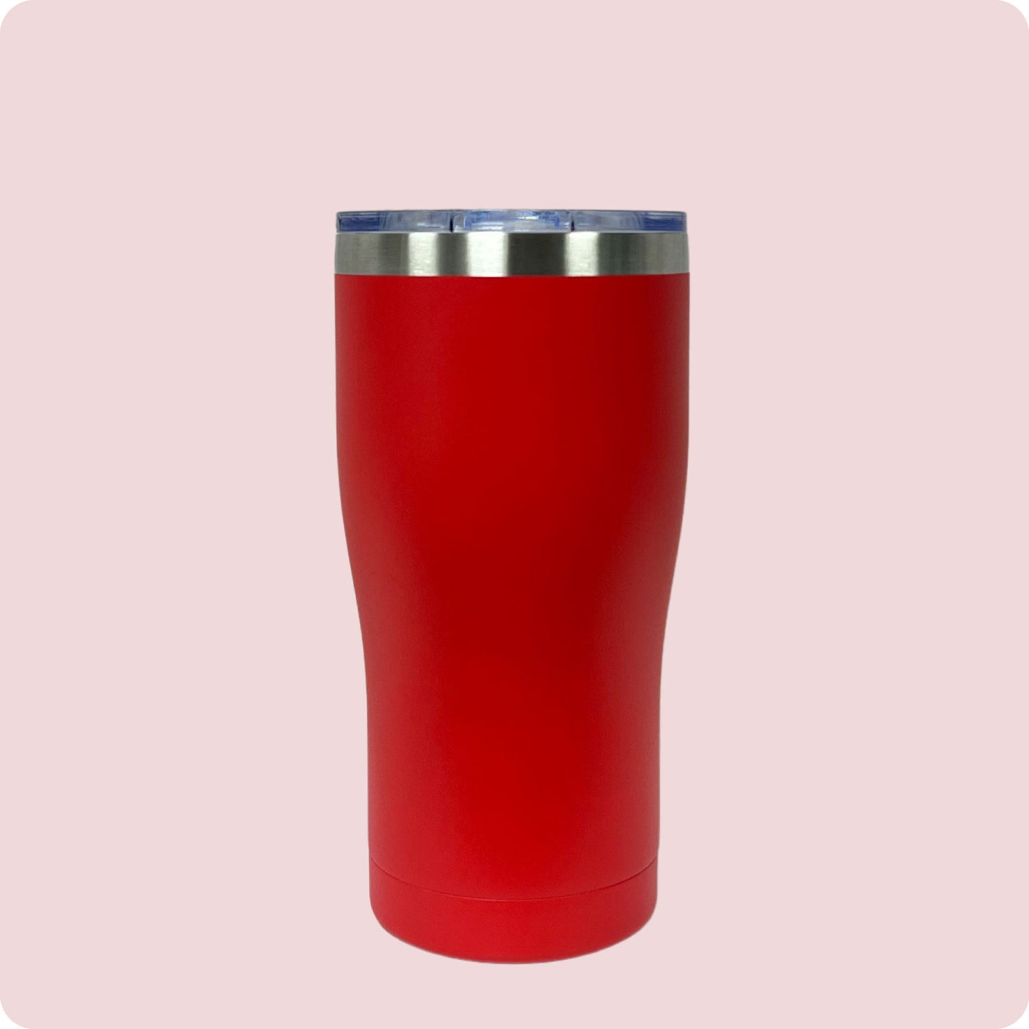 Red 20oz stainless steel tumbler, double-wall vacuum insulated with a powder-coated finish, shown against a flat, matching backdrop.
