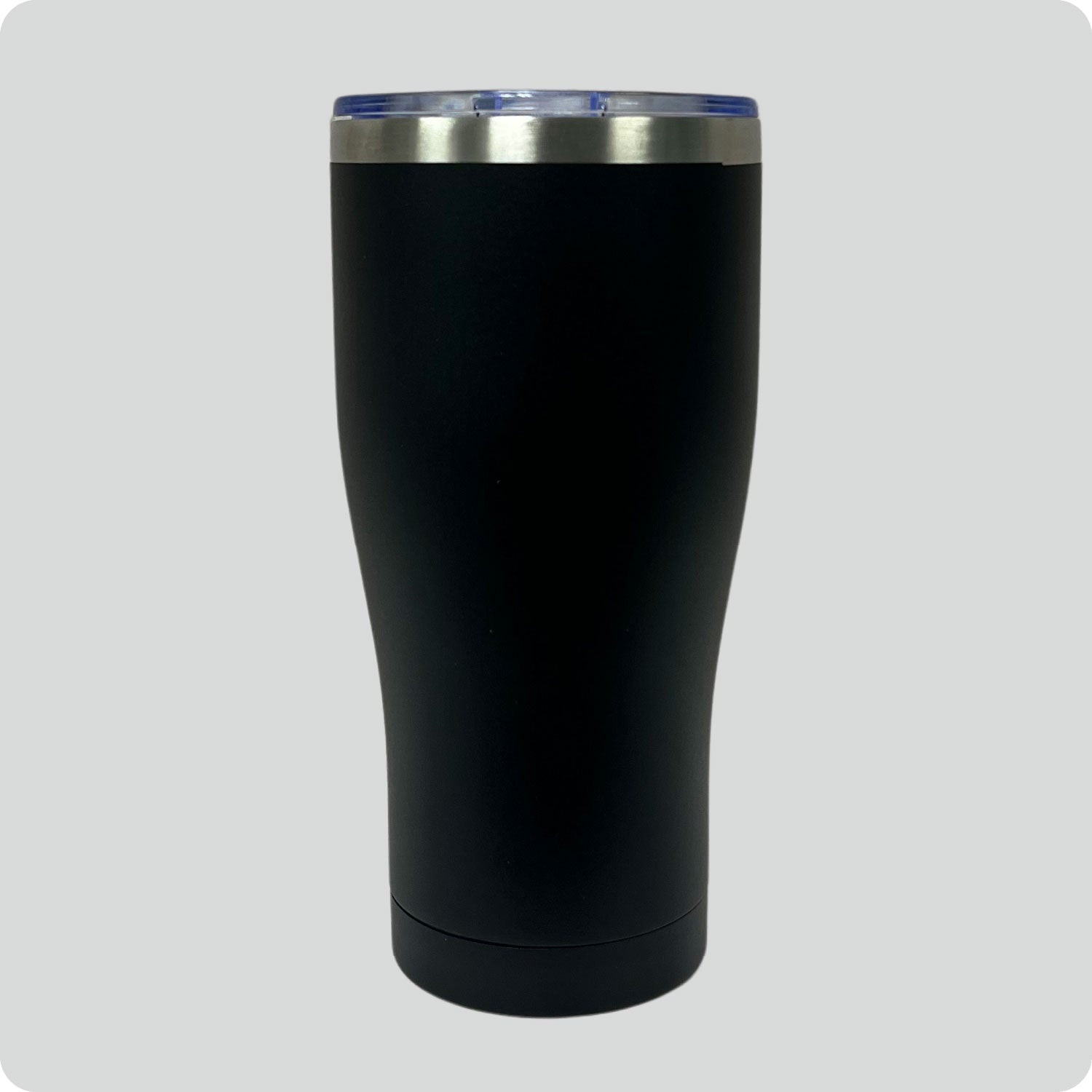 Black 30oz stainless steel tumbler, double-wall vacuum insulated with a powder-coated finish, shown against a flat, matching backdrop.
