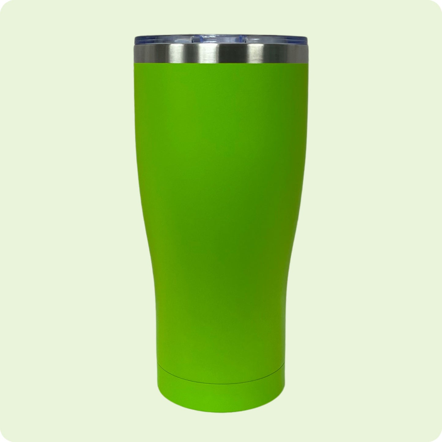Lime Green 30oz stainless steel tumbler, double-wall vacuum insulated with a powder-coated finish, shown against a flat, matching backdrop