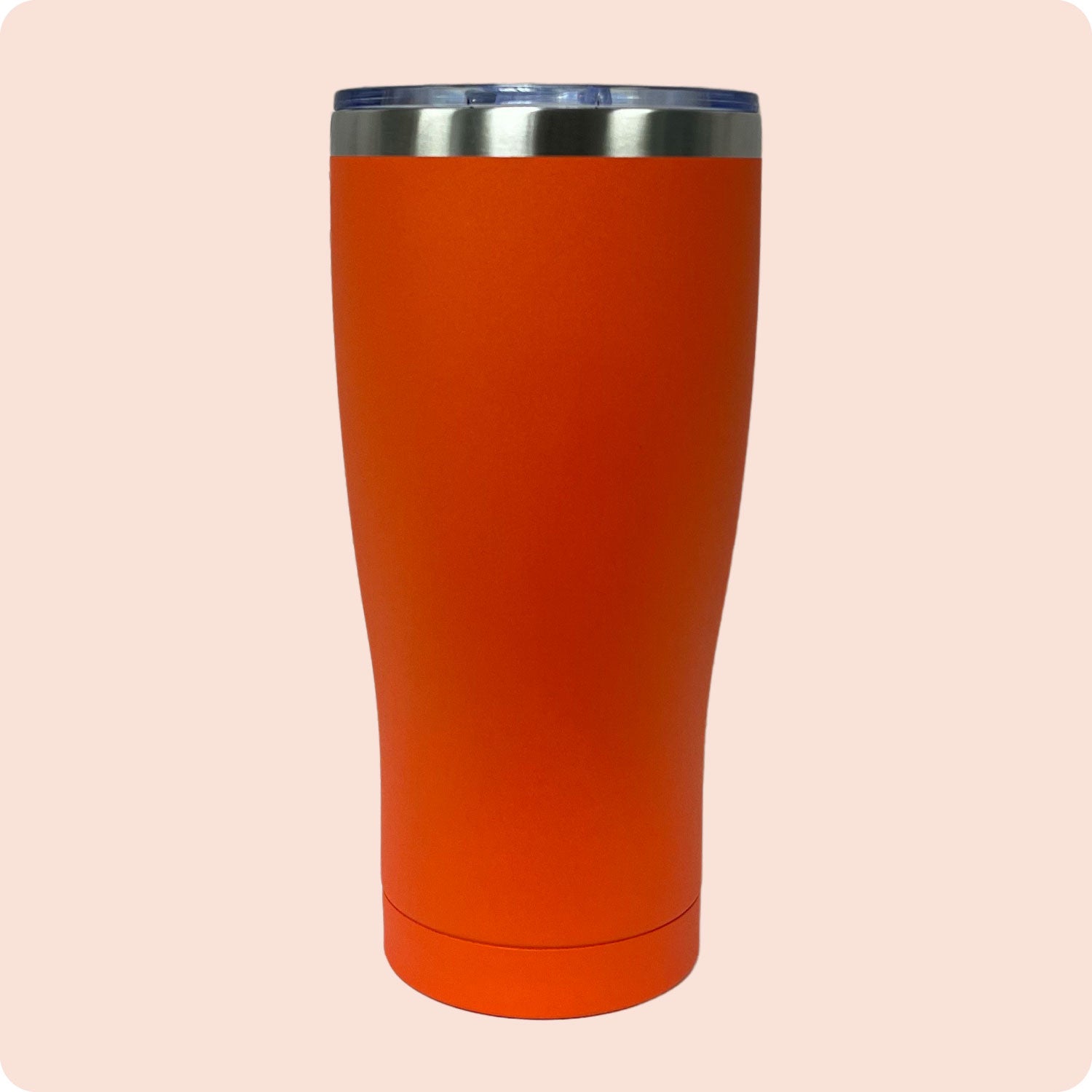 Orange 30oz stainless steel tumbler, double-wall vacuum insulated with a powder-coated finish, shown against a flat, matching backdrop.